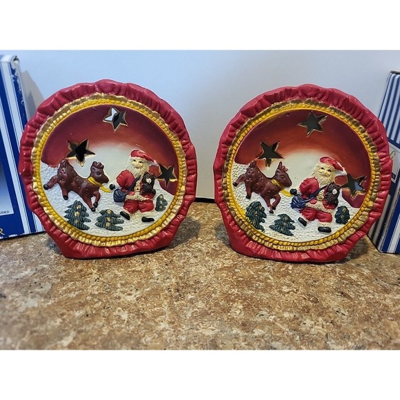 Vintage Set Of 2 Gift Collections Porcelain Candle holder Christmas Santa - Picture 1 of 8